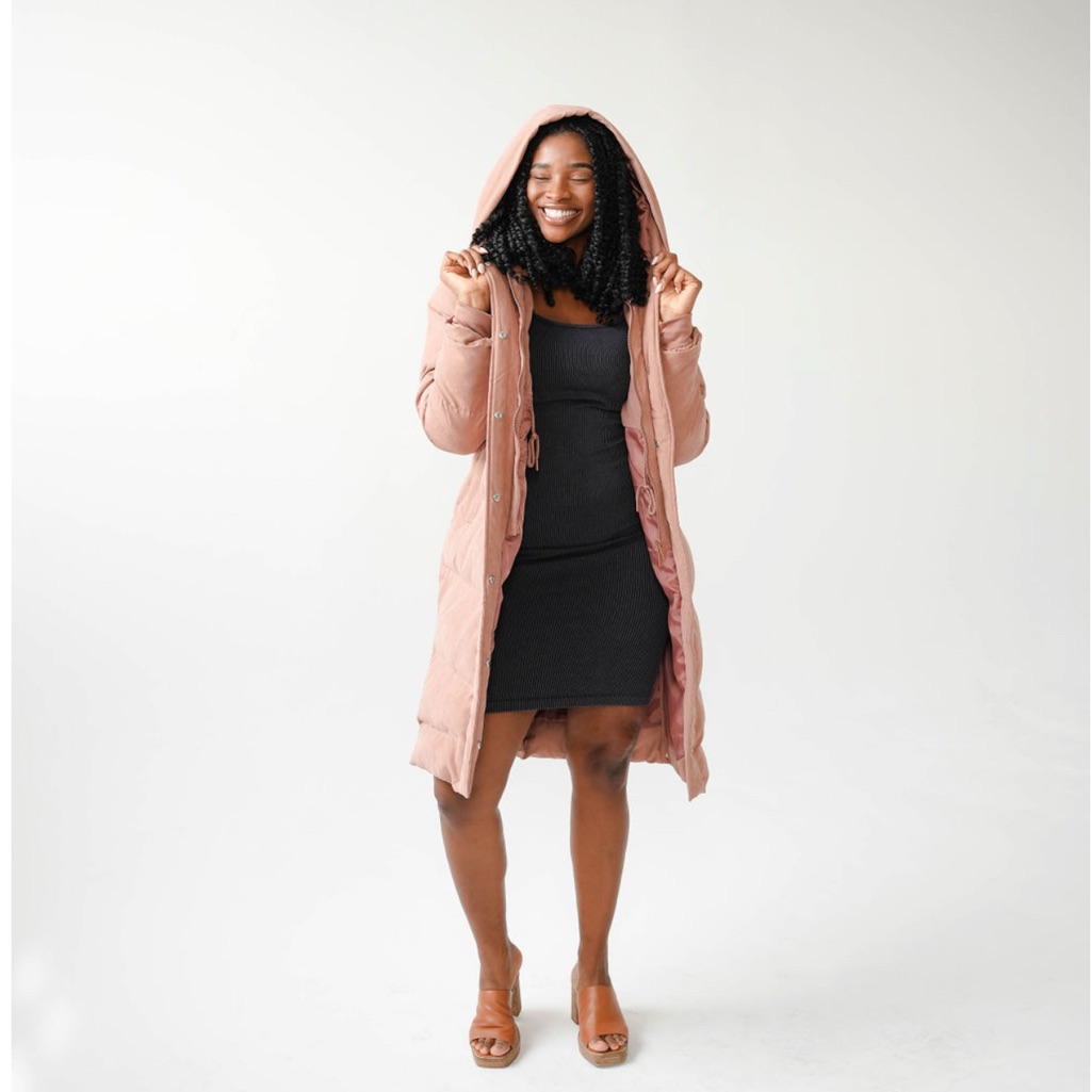 Savvi Puffer Coat Xl- Dusty Rose Lightweight Slim Cut Puffer W/Front Pockets